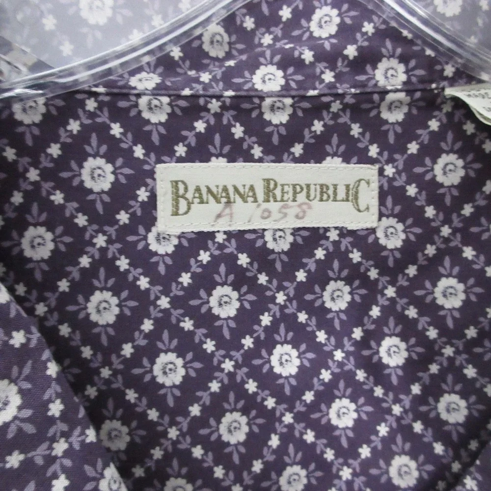 Vintage‎ Banana Republic Shirt Men Button L Purple Floral 90s Cotton Hong Kong